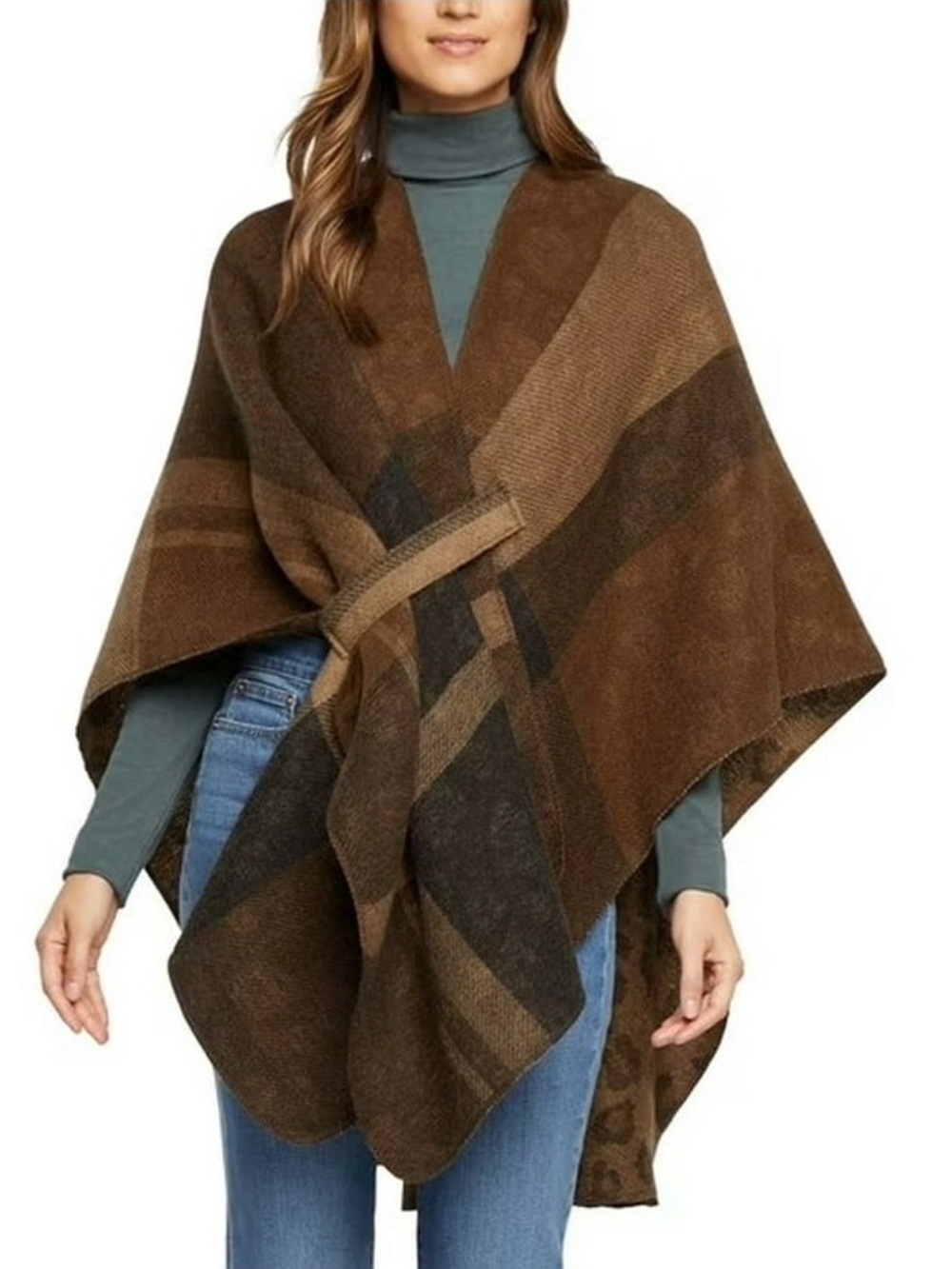 Woolrich Women's Reversible Brown Plaid Animal Print Cape Poncho One Size NWT
